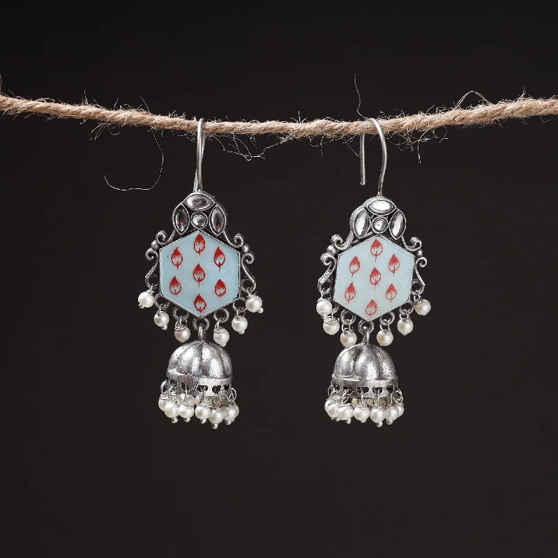 Grab Your Dream Jewelry At The Lowest Prices Antique Silver Finish Oxidised Brass Base Enamel Work Earrings