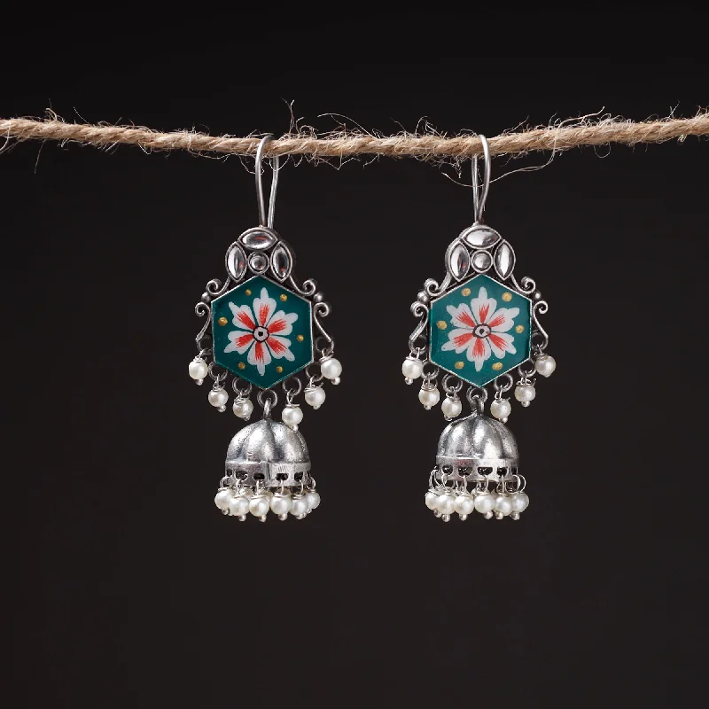 Holiday Jewelry Sale – Perfect Gifts At Great Prices Antique Silver Finish Oxidised Brass Base Enamel Work Jhumki Earrings