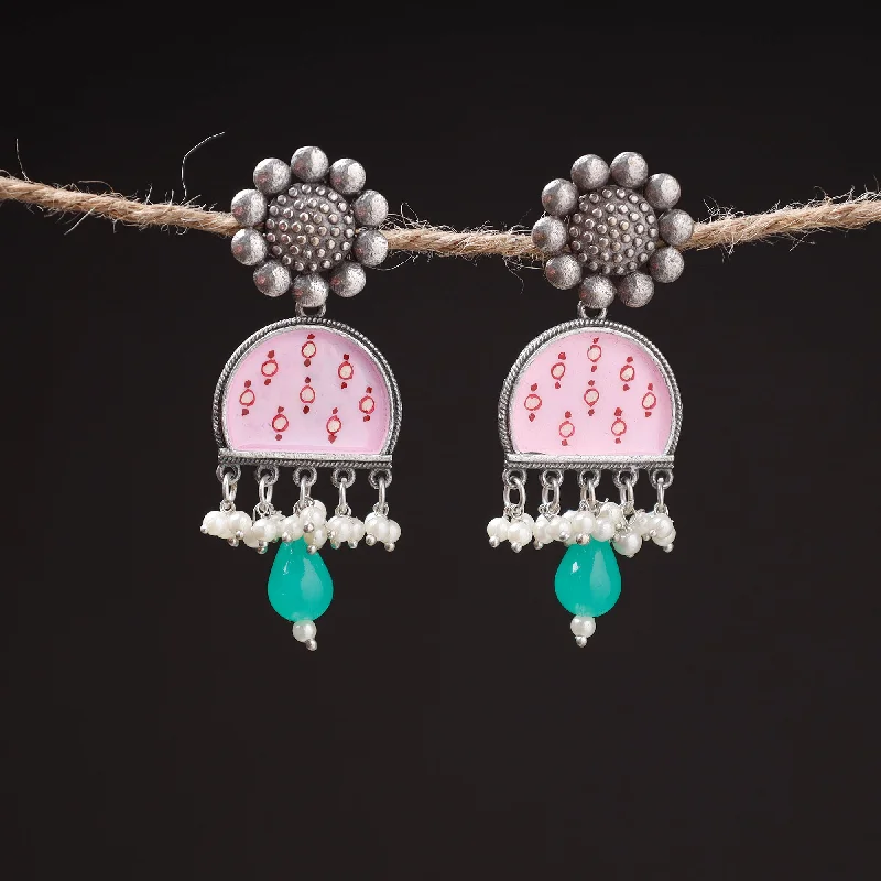 Shop Elegant Jewelry At Unbeatable Prices Antique Silver Finish Oxidised Brass Base Enamel Work Earrings