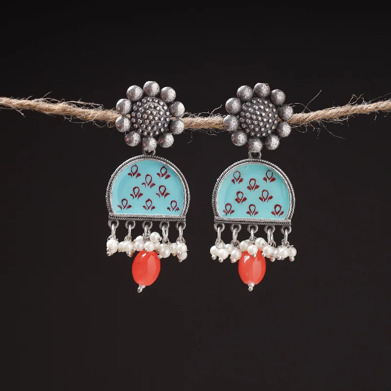 Exclusive Jewelry Sale – Limited-Time Discounts Antique Silver Finish Oxidised Brass Base Enamel Work Earrings