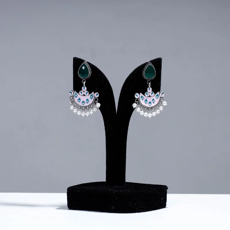 Timeless Jewelry, Timeless Savings – Don't Wait Antique Silver Finish Oxidised Brass Base Enamel & Stone Work Earrings