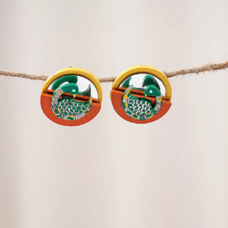 Bholi Si Surat - Madhubani Handpainted Wooden Stud Earrings