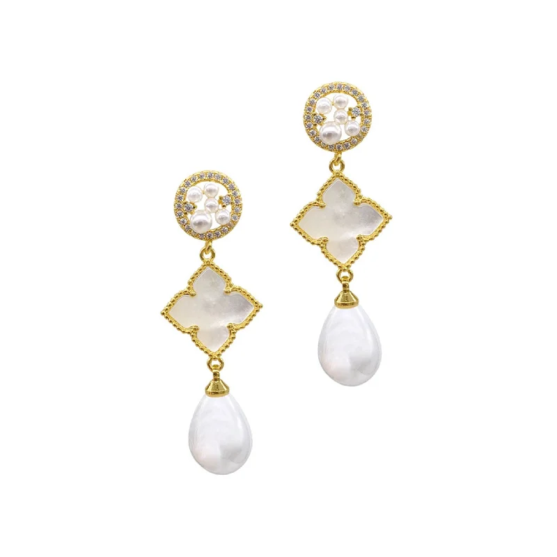 Shop Dazzling Jewelry With Special Promotional Discounts Adornia 3-Tier Flower White Mother of Pearl Drop Earrings gold