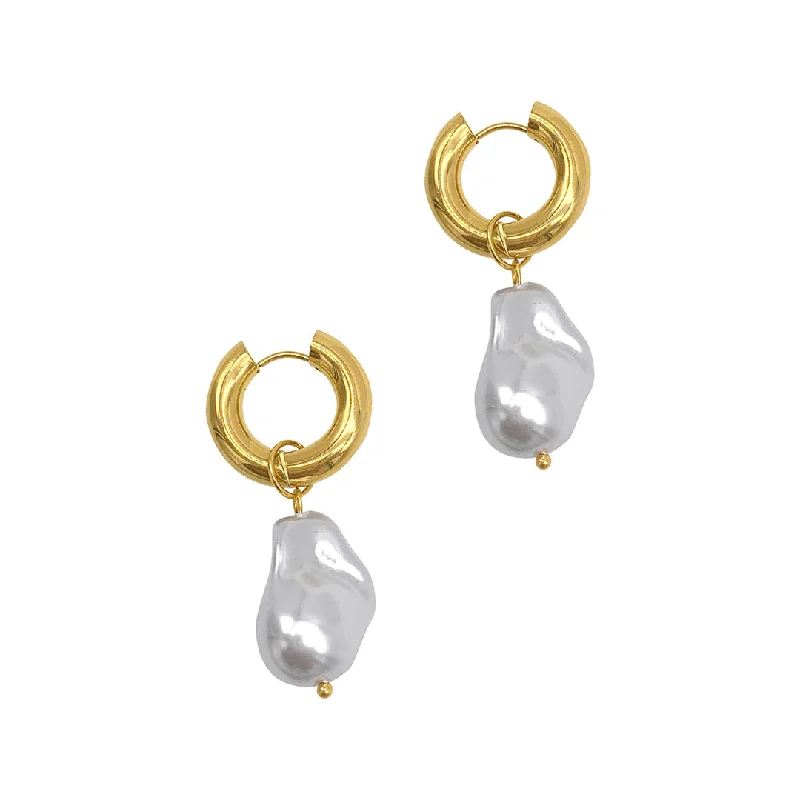 Huge Markdowns On Premium Jewelry Styles Adornia Shell Pearl Chubby Hoop Earrings gold