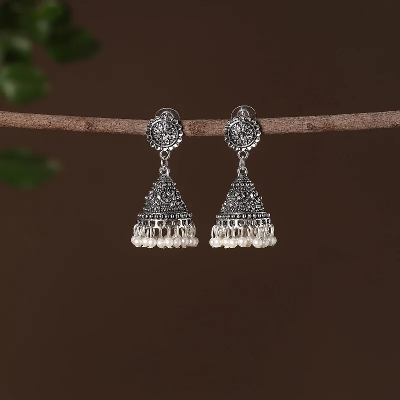 Alima German Silver Beaded Jhumki Earrings