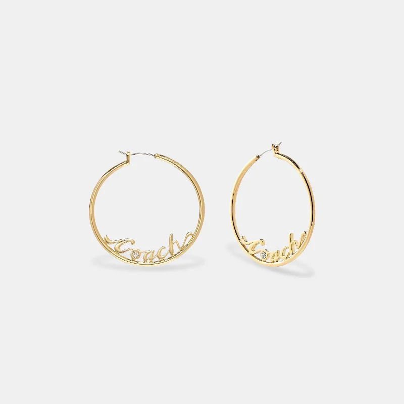 Fashion-Forward Jewelry At Incredible Prices Coach Outlet Logo Script Hoop Earrings