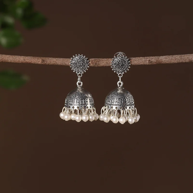 Farah German Silver Beaded Jhumki Earrings