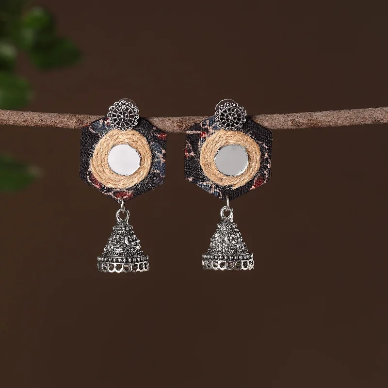 Nehmat German Silver Jute Fabart Jhumki Earrings