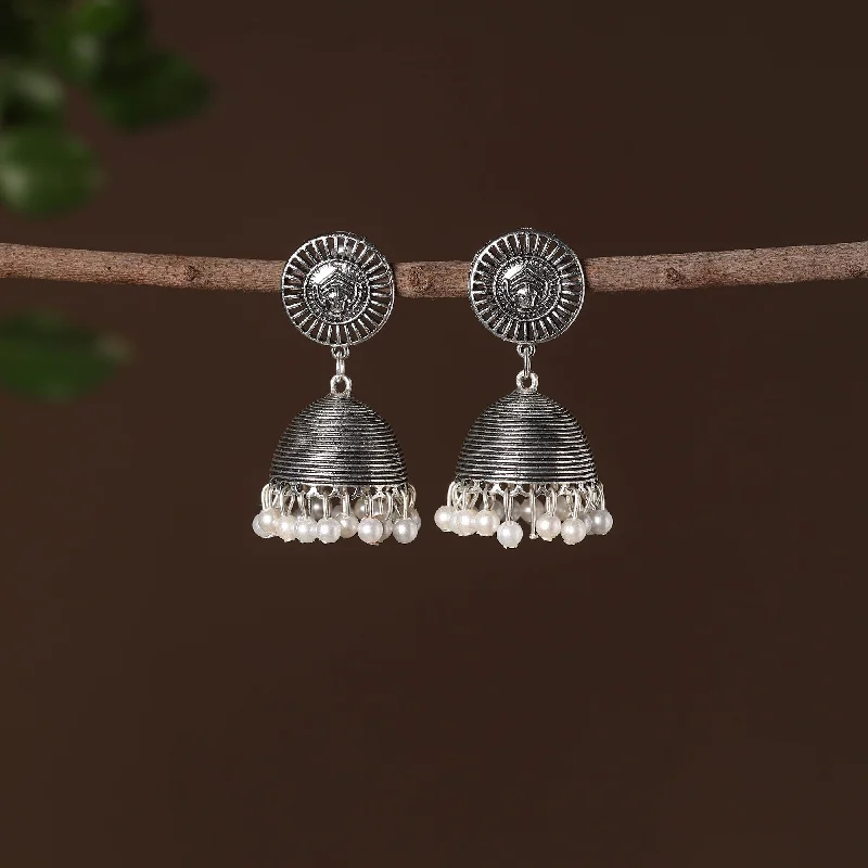 Noor German Silver Beaded Jhumki Earrings