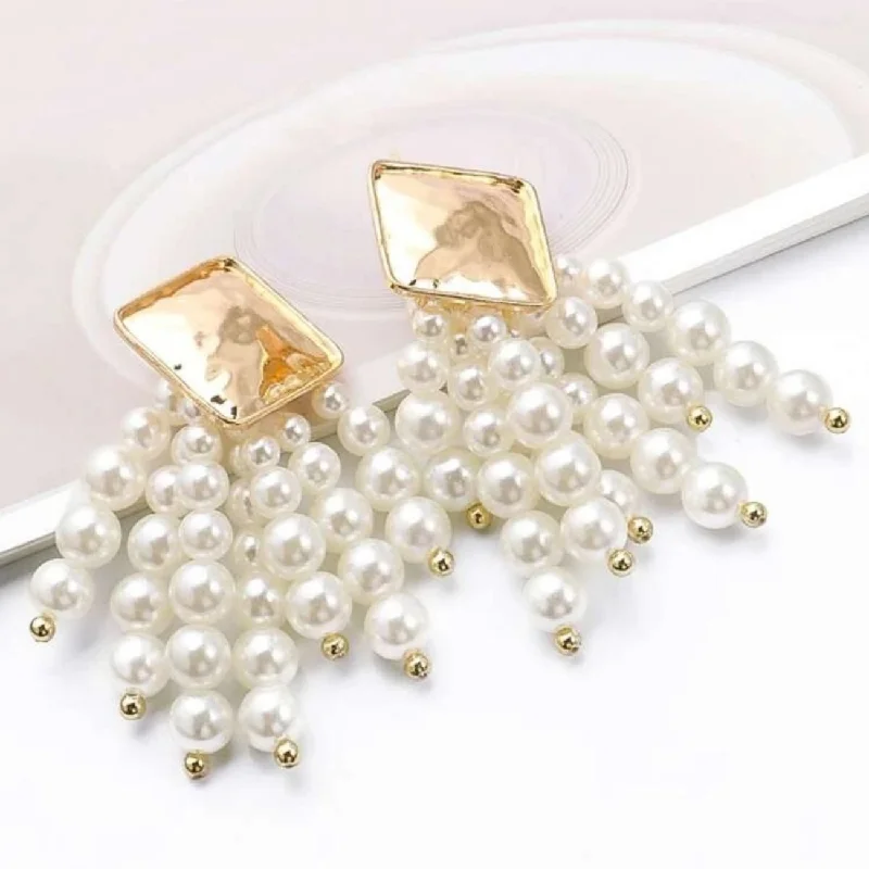 Handcrafted Beauty At Affordable Prices Stunning Satin Gold Tone, Wooden Bead Drop Earrings