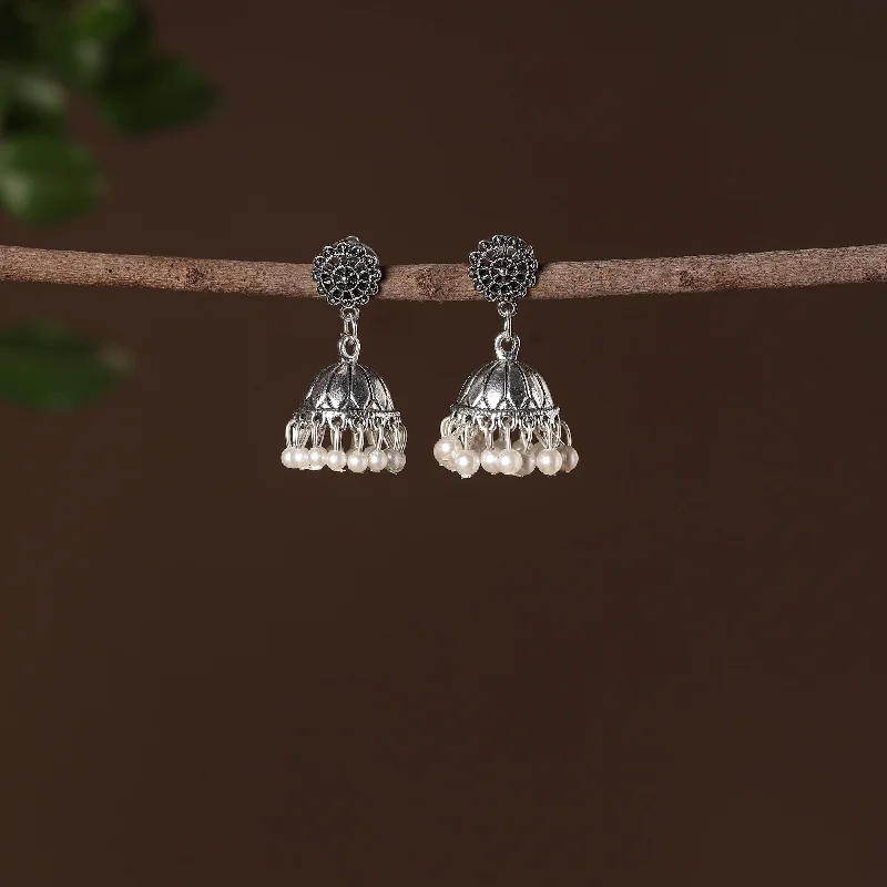 Vanya German Silver Beaded Jhumki Earrings