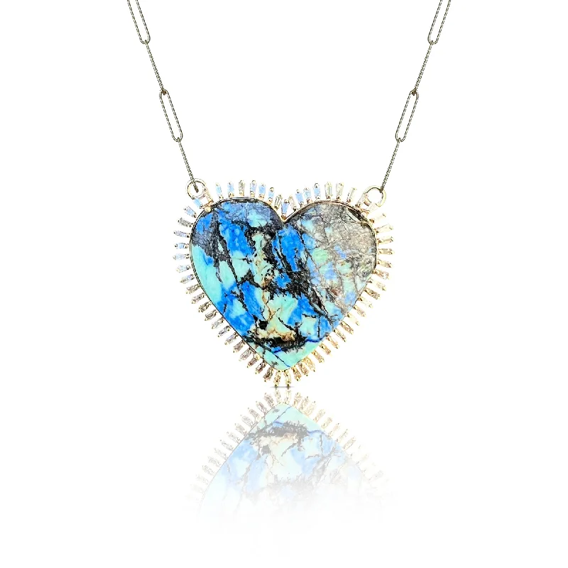 Dainty Floral Jewelry For Feminine Elegance 14k Azurite Turquoise Baguette Heart Charm Necklace Dainty Floral Jewelry For Feminine Elegance 14k Azurite Turquoise Baguette Heart Charm Necklace