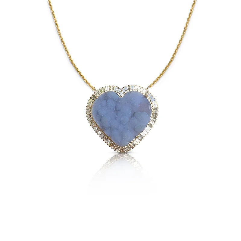 Customized Silver Jewelry For Unique Style 14k Druzy Baguette Heart Necklace