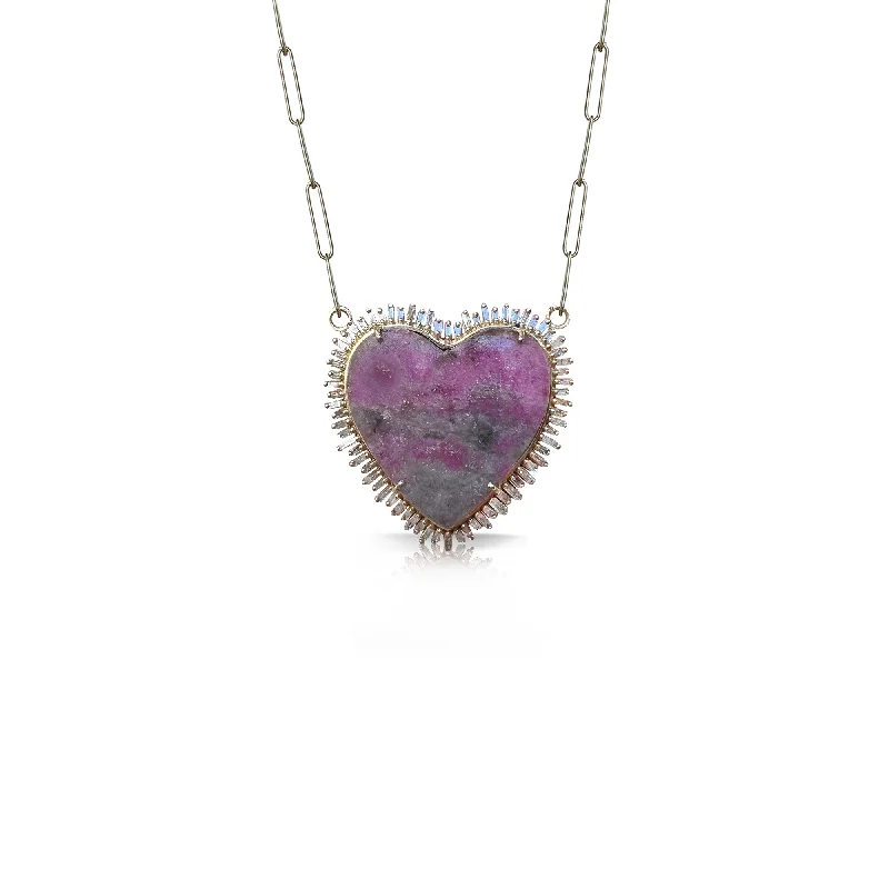 Personalized Engraved Jewelry For Meaningful Gifts 14k Pink Cobalt Calcite Baguette Heart Necklace Personalized Engraved Jewelry For Meaningful Gifts 14k Pink Cobalt Calcite Baguette Heart Necklace