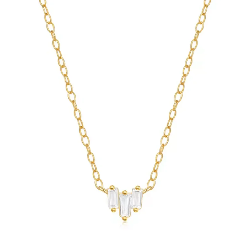 Premium Diamond Jewelry At Once-In-A-Lifetime Discounts 18K Gold Plated Sterling Silver Necklace with Three Emerald Cut Cubic Zirconia Stones Premium Diamond Jewelry At Once-In-A-Lifetime Discounts 18K Gold Plated Sterling Silver Necklace with Three Emerald Cut Cubic Zirconia Stones
