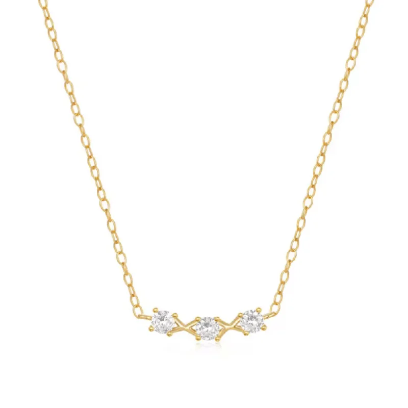 Last Chance To Shop High-End Jewelry At Markdown Prices 18K Gold Plated Sterling Silver Necklace with Three Round Cut Cubic Zirconia Stones Last Chance To Shop High-End Jewelry At Markdown Prices 18K Gold Plated Sterling Silver Necklace with Three Round Cut Cubic Zirconia Stones
