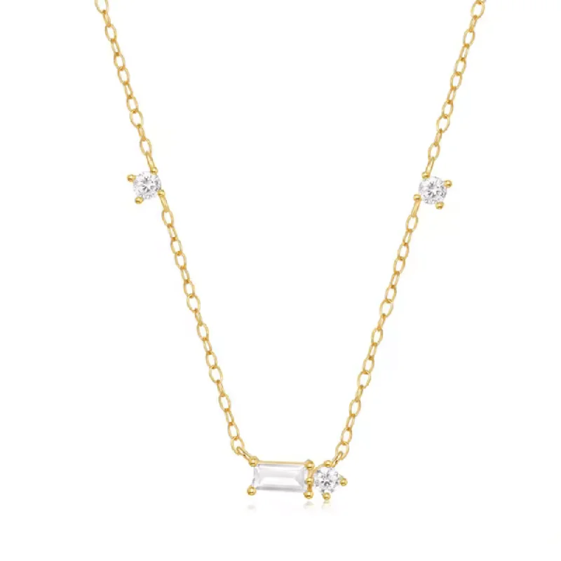 Dainty And Elegant Jewelry Now At Reduced Prices 18K Gold Plated Sterling Silver Necklace with Three Round Cut and One Emerald Cut Cubic Zirconia Stones-Crystal Dream Necklace Dainty And Elegant Jewelry Now At Reduced Prices 18K Gold Plated Sterling Silver Necklace with Three Round Cut and One Emerald Cut Cubic Zirconia Stones-Crystal Dream Necklace
