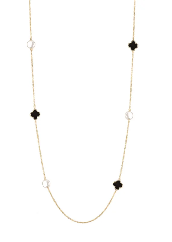 Unbeatable Offers On Luxury And Everyday Jewelry CLOVER AND PEARL STATION NECKLACE - ONYX
