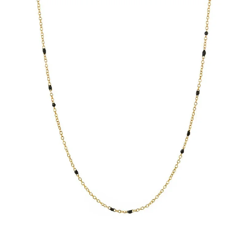 Celebrate With Sparkle – Jewelry Sale Now Live Dainty Black Onyx Beaded Link Necklace for Women in White or Yellow Gold