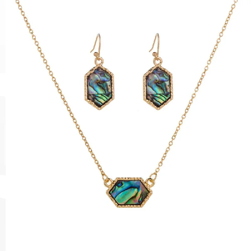 Limited-Stock Jewelry Clearance – Grab Your Favorites Now Gold Hexagon Abalone Necklace and Abalone Earrings Set For Women Limited-Stock Jewelry Clearance – Grab Your Favorites Now Gold Hexagon Abalone Necklace and Abalone Earrings Set For Women