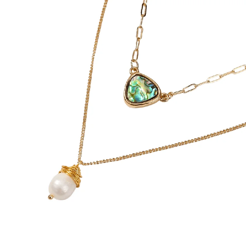 Luxury Jewelry At Unbeatable Discounts Two Layer Necklace With Abalone Pendant And Pearl Pendant Luxury Jewelry At Unbeatable Discounts Two Layer Necklace With Abalone Pendant And Pearl Pendant