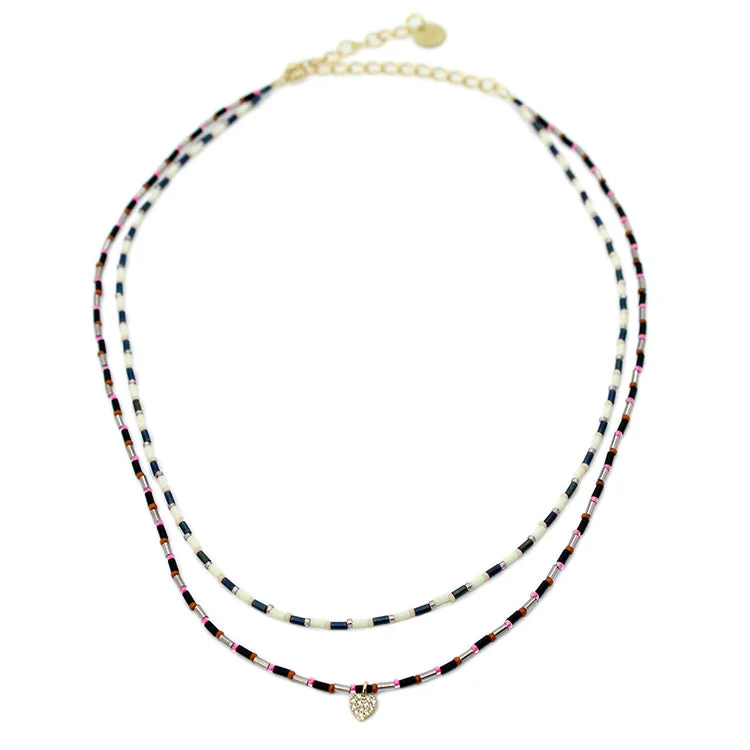 Fashion-Forward Geometric Jewelry For Contemporary Style Duo Necklace with Heart / Pink