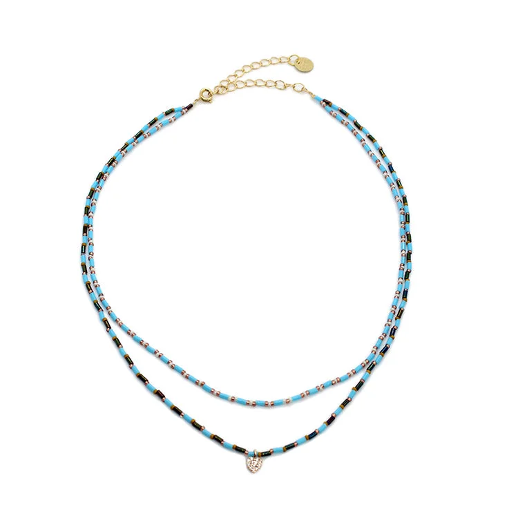 Waterproof Stainless Steel Jewelry For Lasting Beauty Duo Necklace with Heart / Turquoise