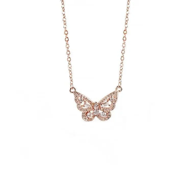 Timeless Jewelry, Timeless Savings – Don't Wait Elegant 18k Rose Gold Butterfly Pendant Necklace with Sparkling Cubic Zirconia Stones Timeless Jewelry, Timeless Savings – Don't Wait Elegant 18k Rose Gold Butterfly Pendant Necklace with Sparkling Cubic Zirconia Stones