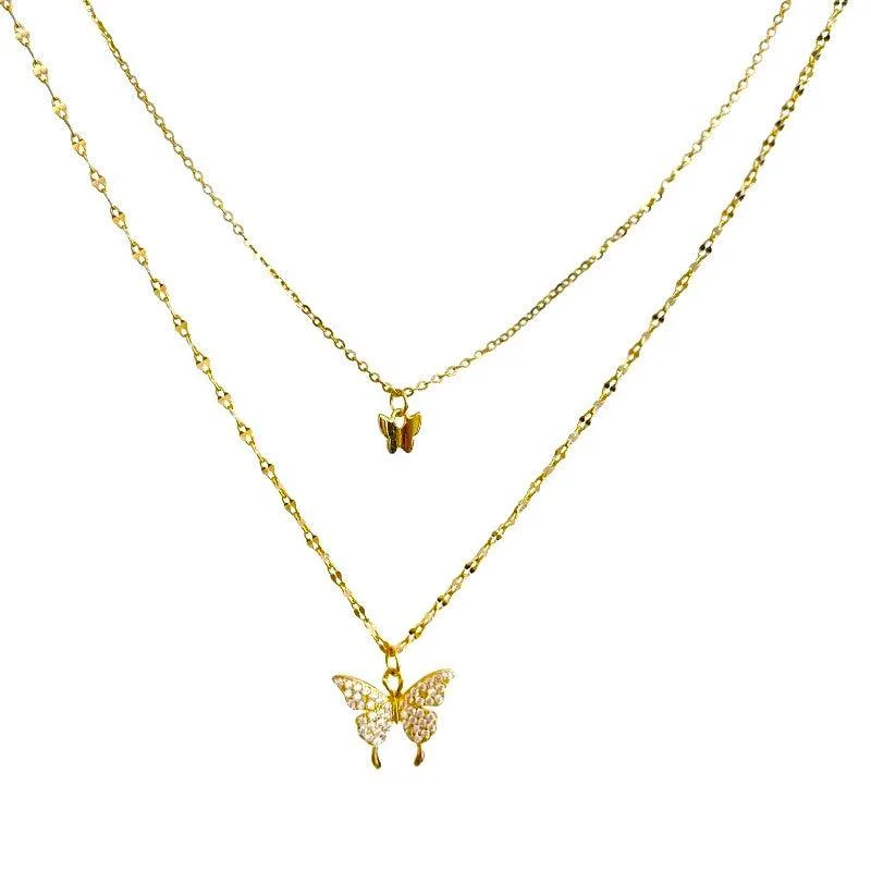 Trendy And Classic Jewelry Now At Reduced Prices Fluttering Elegance: Gold Butterfly Two Layer Necklace Trendy And Classic Jewelry Now At Reduced Prices Fluttering Elegance: Gold Butterfly Two Layer Necklace