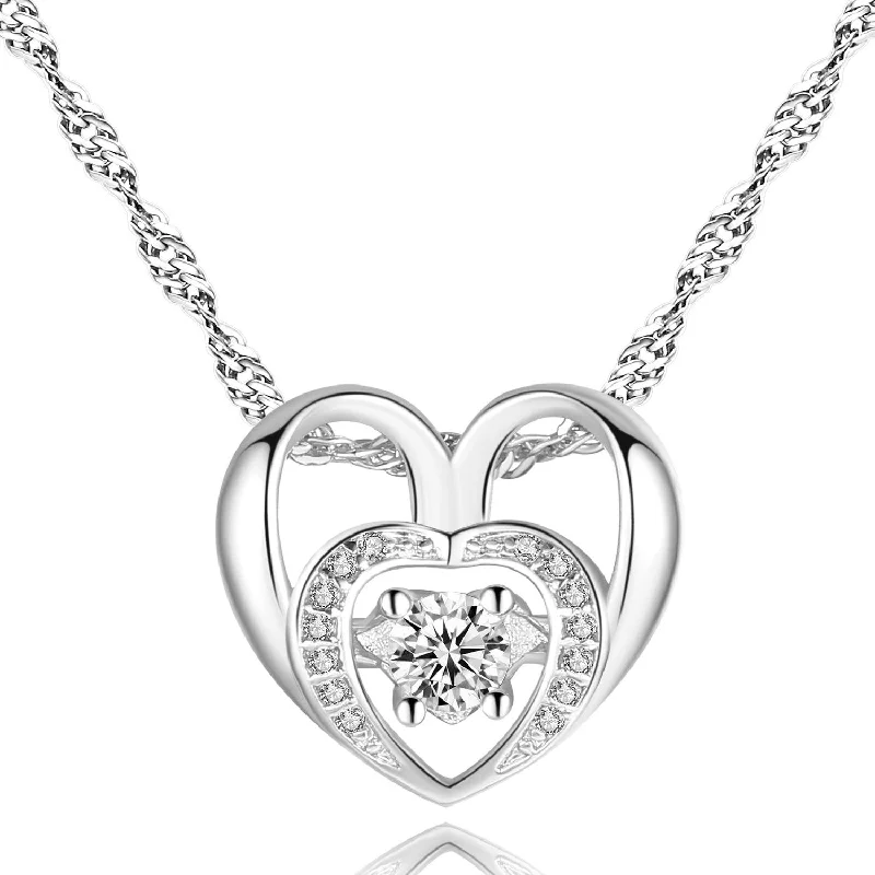 Shine In Style – Shop Jewelry Discounts Today White Gold Double Heart Necklace with Cubic Zirconia Necklace for Women