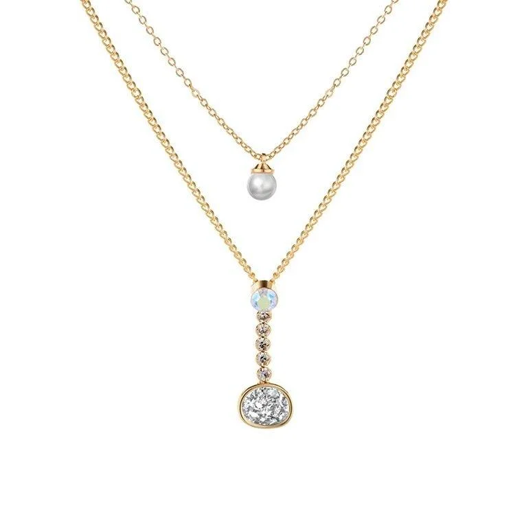 Shop Signature Jewelry Styles At Exclusive Prices Gold Layered Necklace with Druzy Stone and Cubic Zirconia Pendant for Women Shop Signature Jewelry Styles At Exclusive Prices Gold Layered Necklace with Druzy Stone and Cubic Zirconia Pendant for Women