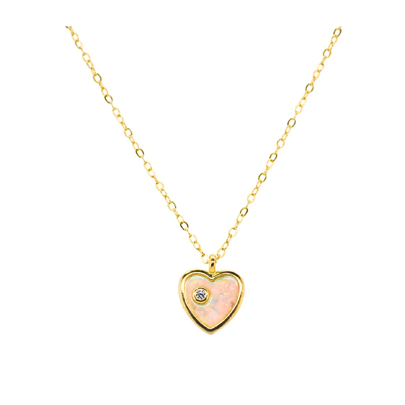 Elegant Jewelry, Exclusive Prices – Shop Now "HEART + SOLITAIRE" CZ and Opal Necklace