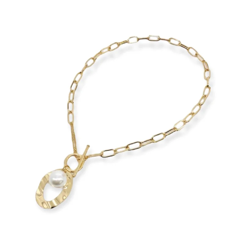 Shop Fine Jewelry With Amazing Deals Large Link Necklace Gold Plated with Simulated Pearl Shop Fine Jewelry With Amazing Deals Large Link Necklace Gold Plated with Simulated Pearl