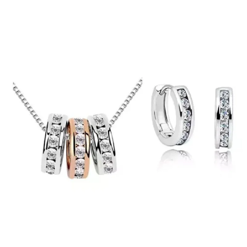 Elegant Rose Gold Jewelry For A Stylish Touch Milan Necklace and Huggie Earring Set 18K White Gold ,Rose Gold Plated Elegant Rose Gold Jewelry For A Stylish Touch Milan Necklace and Huggie Earring Set 18K White Gold ,Rose Gold Plated
