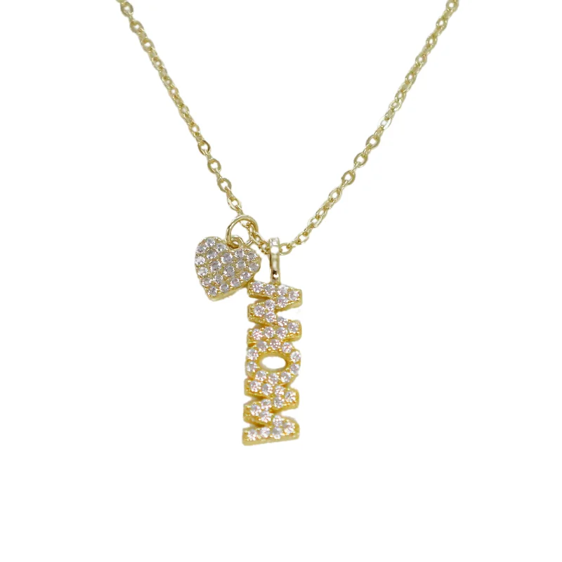 Everyday Jewelry Essentials Now On Sale "MOM + HEART" Vertical CZ Necklace