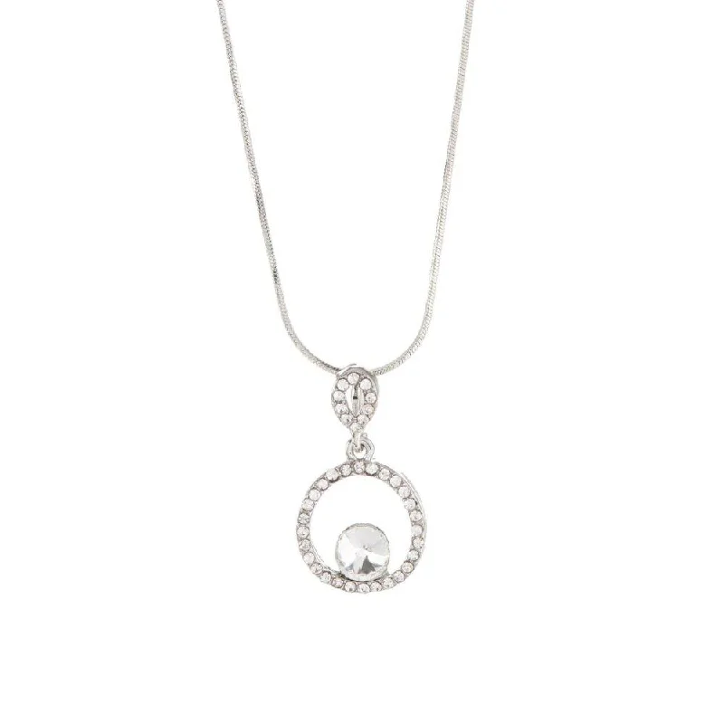 Trendy Minimalist Jewelry For Everyday Wear Pave Circle Crystal and White Gold Plated Pendant Necklace Trendy Minimalist Jewelry For Everyday Wear Pave Circle Crystal and White Gold Plated Pendant Necklace