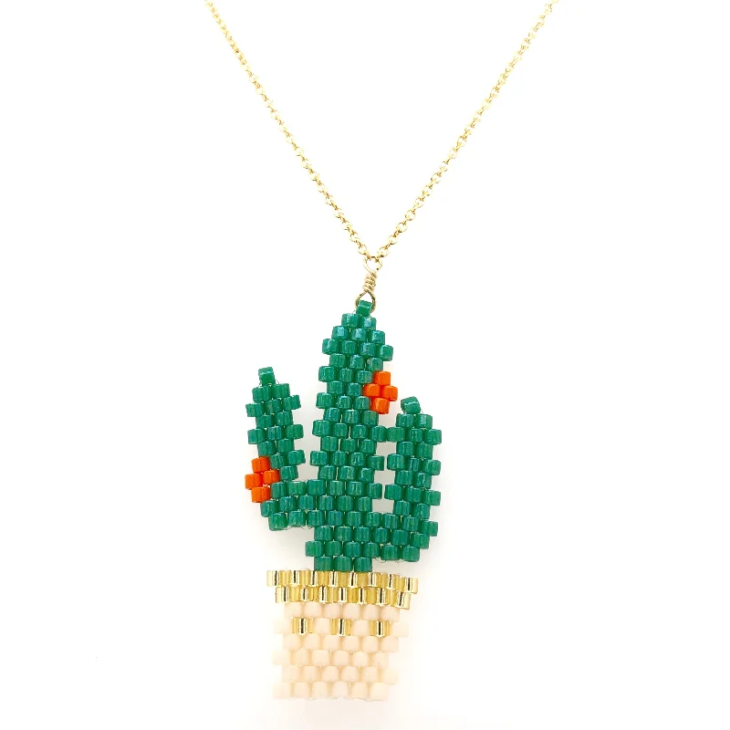 Customized Silver Jewelry For Unique Style Seed Bead Cactus Necklace