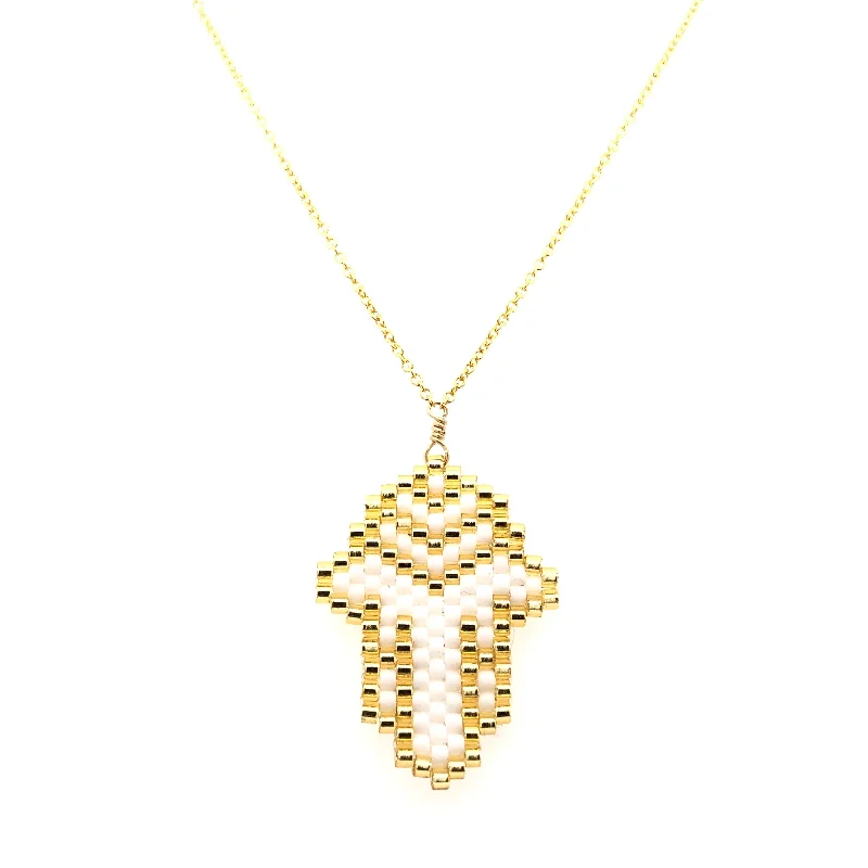 Holiday Jewelry Sale – Perfect Gifts At Great Prices Seed Bead Hamsa White and Gold Necklace Holiday Jewelry Sale – Perfect Gifts At Great Prices Seed Bead Hamsa White and Gold Necklace