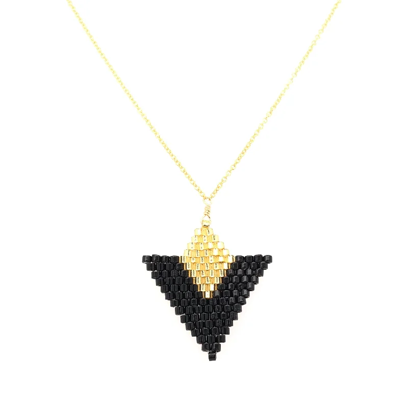 Premium Jewelry At Special Low Prices For A Limited Time Seed Bead Triangle Black and Gold Necklace Premium Jewelry At Special Low Prices For A Limited Time Seed Bead Triangle Black and Gold Necklace