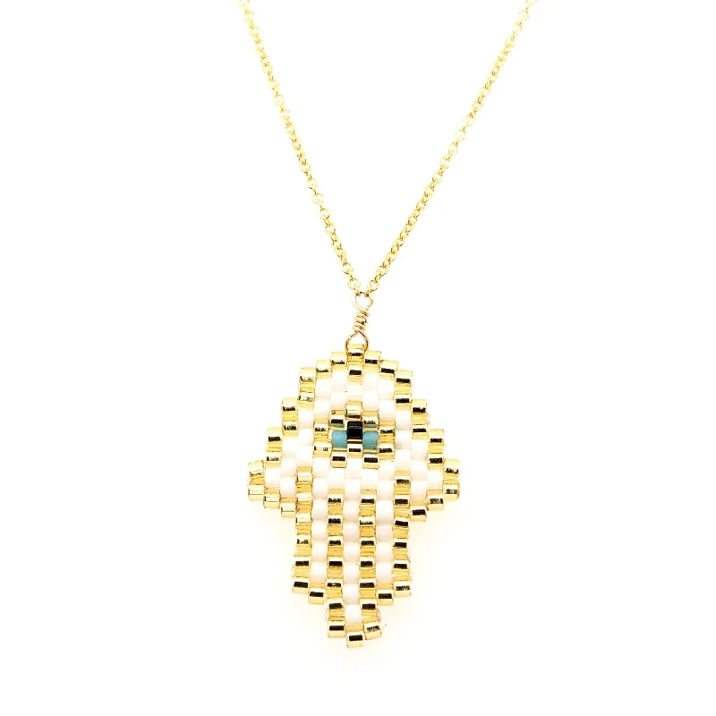 Unique Jewelry Designs Now At Discounted Rates Seed Bead White Hamsa with Turquoise Eye Necklace Unique Jewelry Designs Now At Discounted Rates Seed Bead White Hamsa with Turquoise Eye Necklace