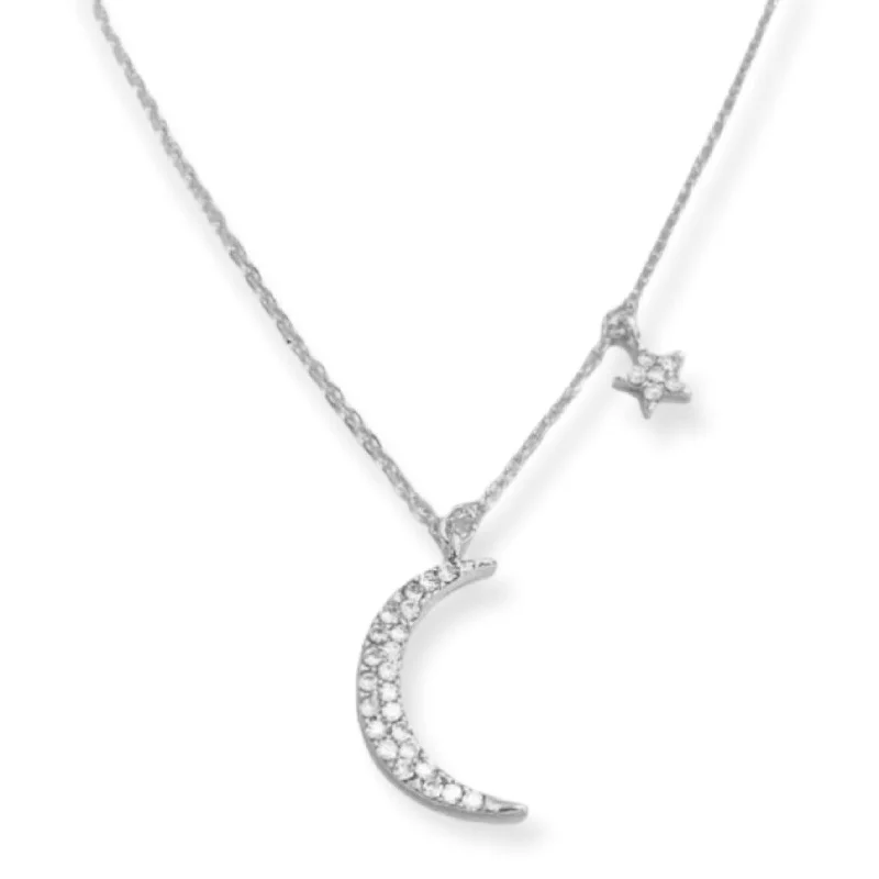 Luxury Handcrafted Jewelry For Elegant Looks Silver Moon and Star Necklace for Women Luxury Handcrafted Jewelry For Elegant Looks Silver Moon and Star Necklace for Women