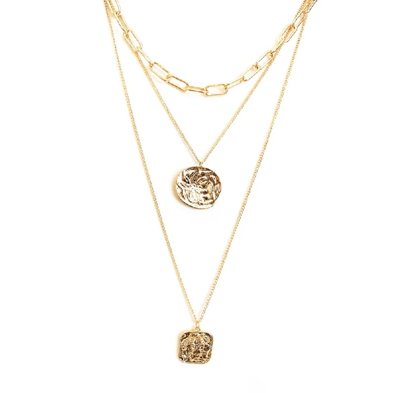 The Perfect Jewelry Piece At The Perfect Discount Three Layered Necklace with Gold Coin Pendant The Perfect Jewelry Piece At The Perfect Discount Three Layered Necklace with Gold Coin Pendant