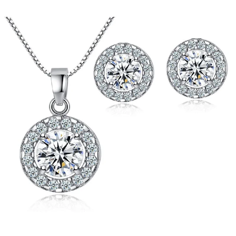 Versatile Layering Jewelry For Effortless Chic White Gold Cubic Zirconia Necklace Set with Cubic Zirconia Halo Earring Settings Versatile Layering Jewelry For Effortless Chic White Gold Cubic Zirconia Necklace Set with Cubic Zirconia Halo Earring Settings