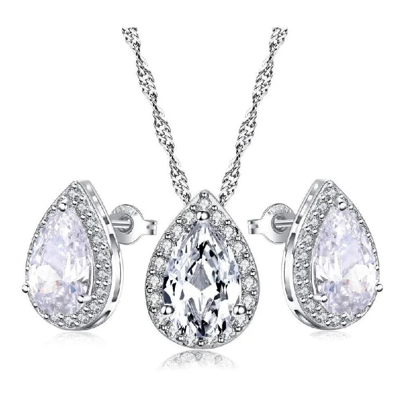 Must-Have Jewelry At Unbelievable Discounts White Gold Teardrop Crystal Necklace and Teardrop Crystal Earring Set by Hollywood Sensation Must-Have Jewelry At Unbelievable Discounts White Gold Teardrop Crystal Necklace and Teardrop Crystal Earring Set by Hollywood Sensation