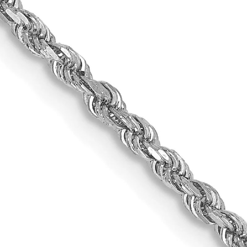 1.75mm 10K White Gold Diamond Cut Solid Rope Chain Anklet