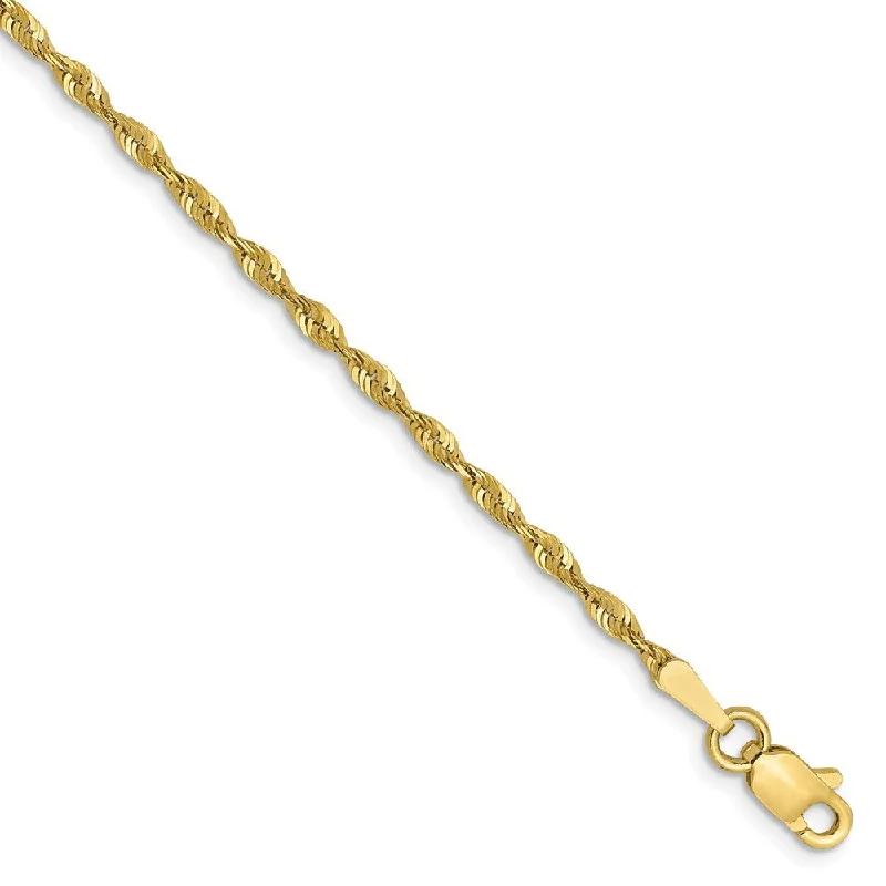 1.8mm 10k Yellow Gold Lightweight D/C Solid Rope Chain Anklet, 9 Inch