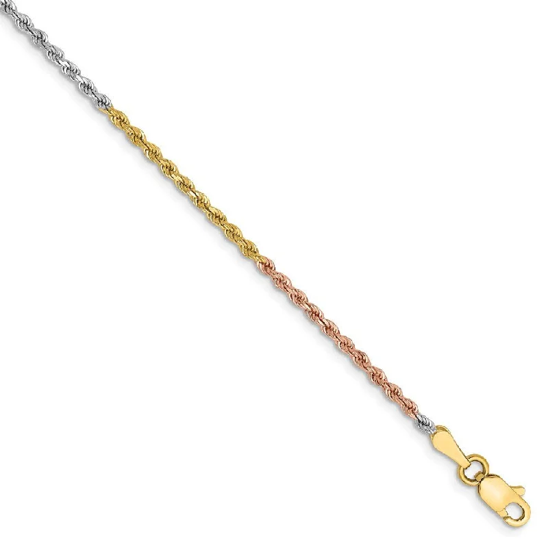 Stunning Jewelry At A Fraction Of The Price 1.8mm 14k Tri-Color Gold D/C Solid Rope Chain Anklet or Bracelet Stunning Jewelry At A Fraction Of The Price 1.8mm 14k Tri-Color Gold D/C Solid Rope Chain Anklet or Bracelet