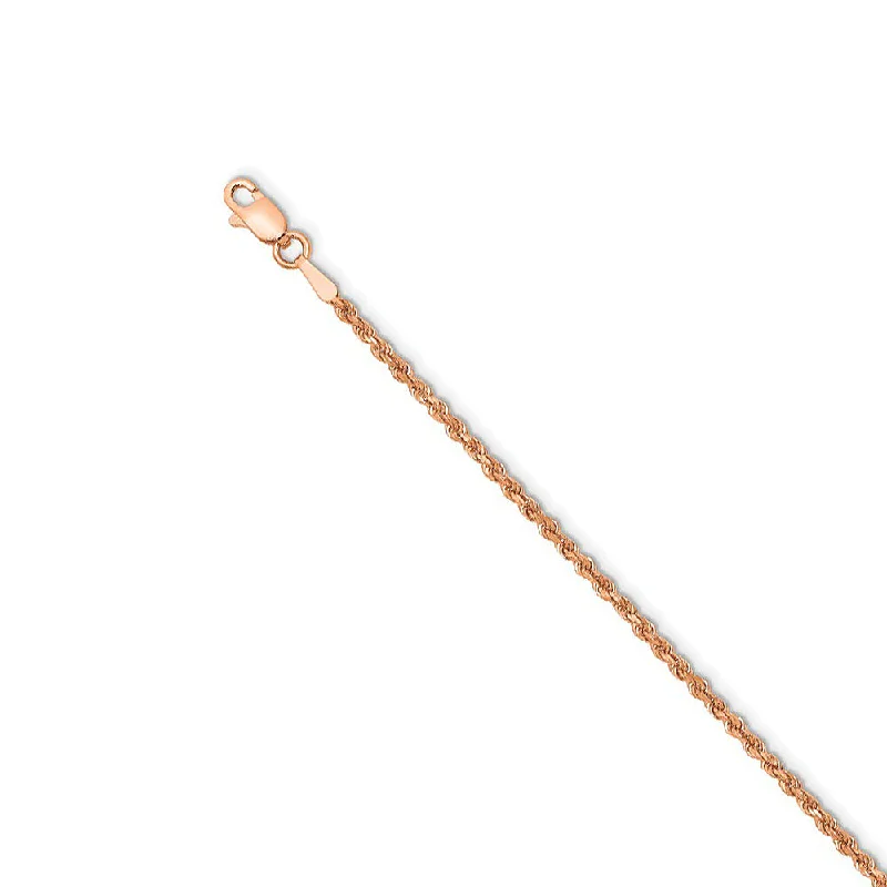 14k Rose Gold 1.75mm Handmade D/C Rope Chain Anklet, 10 Inch