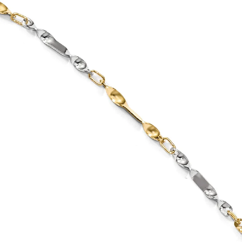 14k Two Tone Gold 2.5mm Polished Twisted Link Anklet, 10 Inch