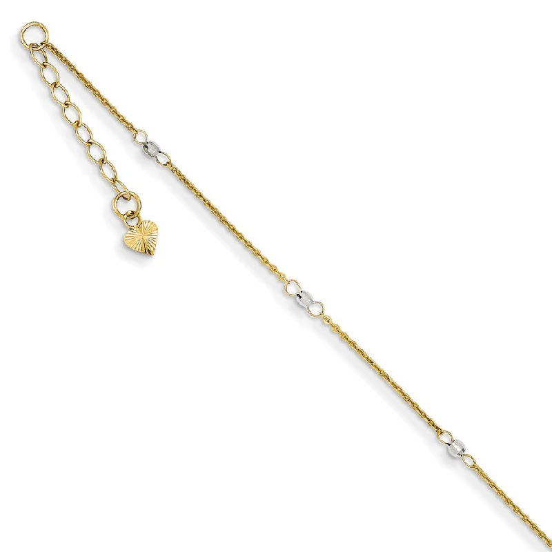 14k Two-Tone Gold Cable and Mirror Bead Chain Anklet, 9-10 Inch